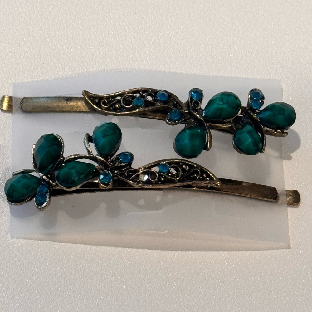 Vintage Fancy Floral Green and Gold Hair Pin Hair Accessories